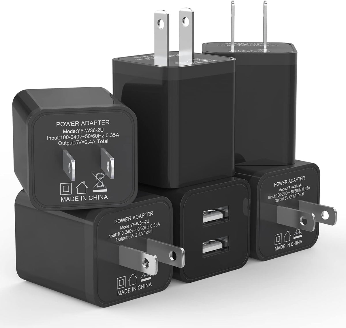 6Pack USB Wall Charger, iGENJUN 2.4A Phone Charger Dual USB Port Cube Power Plug Adapter Fast Wall Charger Block Compatible with iPhone 17/17 Pro/16/16 Pro, Samsung Galaxy, Pixel, LG, Android-Black