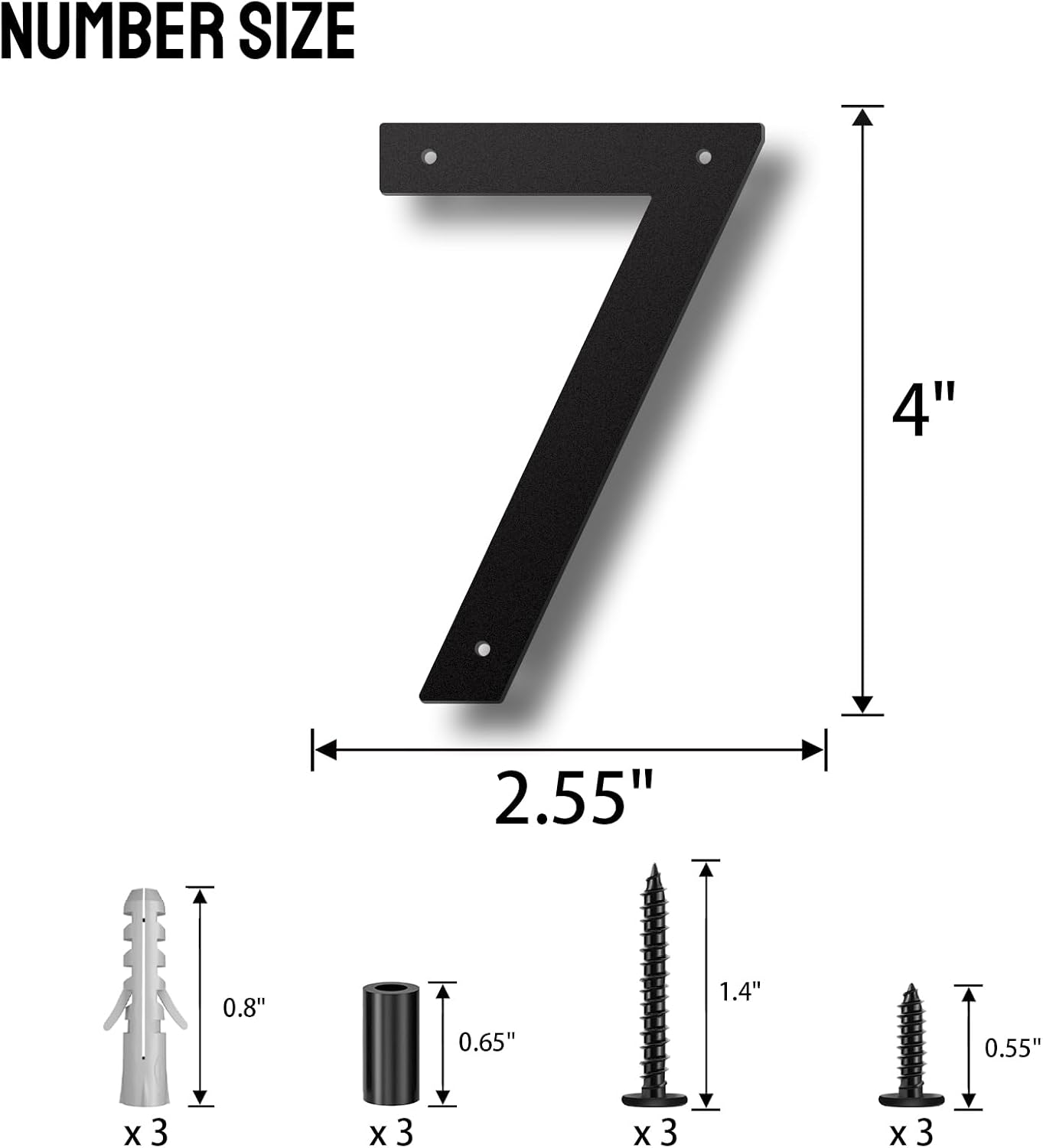 Metal House Numbers, Stainless Steel for Outside, Mailbox Numbers, Black 7