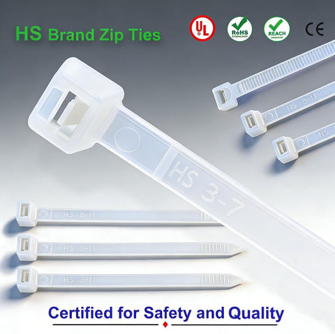 HS 14 Inch Zip Ties White 50 Pounds Tensile Strength Wide Straps (100 Pack) Nylon PA66,Self-Locking Long Electrical Plastic Cable Wire Zipties for Outdoor Use,Multi Purpose