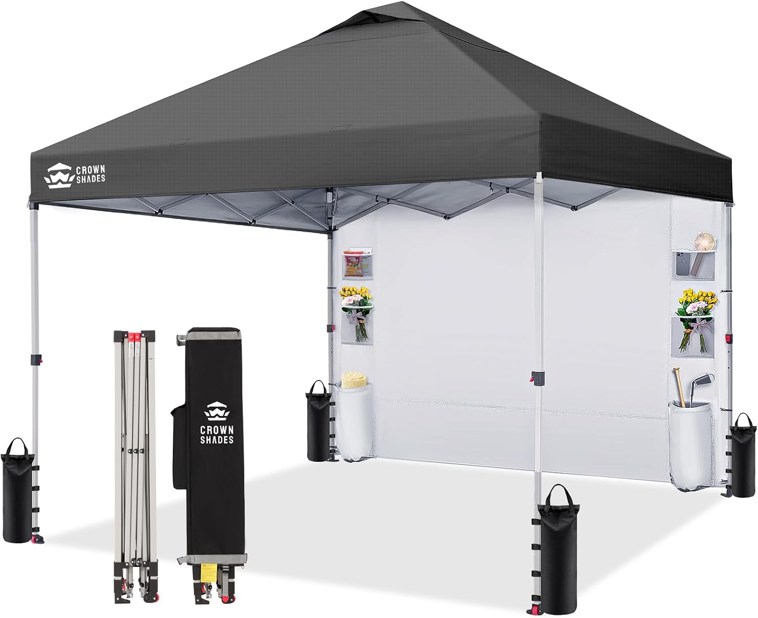 CROWN SHADES Canopy Tent 10x10 Pop Up Canopy with Side Pockets, Grid Gray