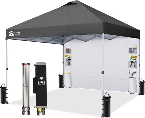 CROWN SHADES Canopy Tent 10x10 Pop Up Canopy with Side Pockets, Grid Gray