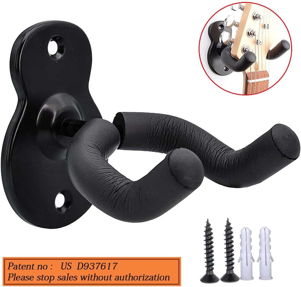 Sound harbor Guitar Wall Mount Hanger 2 Pack Hook Acoustic Electric Bass Guitar Wall Hanger Black Metal Guitar Holder