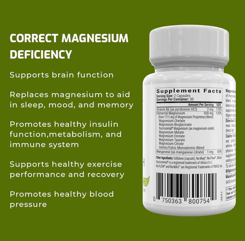 BIOptimizers Magnesium Breakthrough Supplement with 500mg - 7 Forms of Magnesium: Glycinate, Malate, Citrate, and More - Natural Support for Sleep and Cognitive Function -60 Capsules- Calming Vitamins
