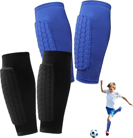 2 Pairs Soccer Shin Guards for Kids Youth Adult,Shin Guards Soccer Calf Compression Sleeve with Honeycomb Pads,Lightweight Shin Protector Support for Baseball MTB Football–Boys Girls Protective Gear