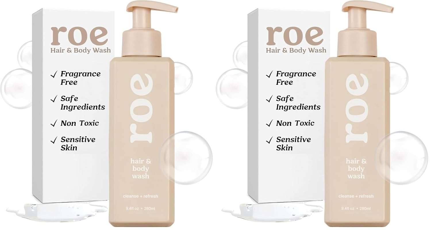 Roe Wellness- Toddler & Baby Body Wash & Shampoo Moisturizing Clean Ingredients | Suitable for Sensitive Skin, Fragrance-Free, Natural Vanilla Scent, Fresh Cleaning | 9.4 fl oz. (Pack of 2)