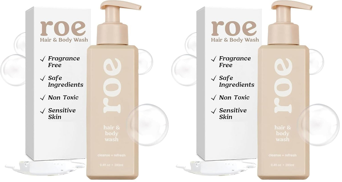 Roe Wellness- Toddler & Baby Body Wash & Shampoo Moisturizing Clean Ingredients | Suitable for Sensitive Skin, Fragrance-Free, Natural Vanilla Scent, Fresh Cleaning | 9.4 fl oz. (Pack of 2)