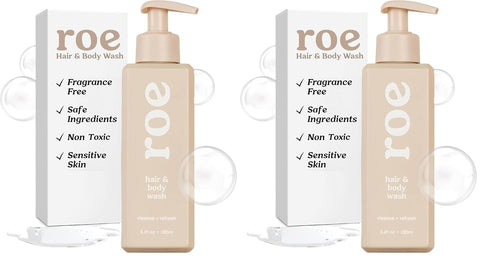 Roe Wellness- Toddler & Baby Body Wash & Shampoo Moisturizing Clean Ingredients | Suitable for Sensitive Skin, Fragrance-Free, Natural Vanilla Scent, Fresh Cleaning | 9.4 fl oz. (Pack of 2)