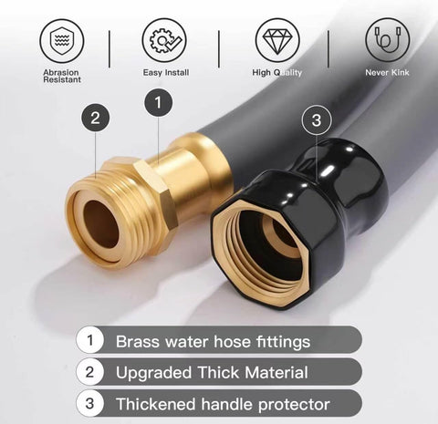 Garden Hose 5/8"x 10ft Brass Rubber Heavy Duty Water Hose 600 PSI Grey