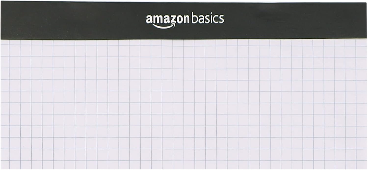 Amazon Basics Quad-Ruled Graph Paper Pad with Sturdy Back, Perforated, 8.5" x 11.75", White, 100 Sheets/Pad, 2-Pack
