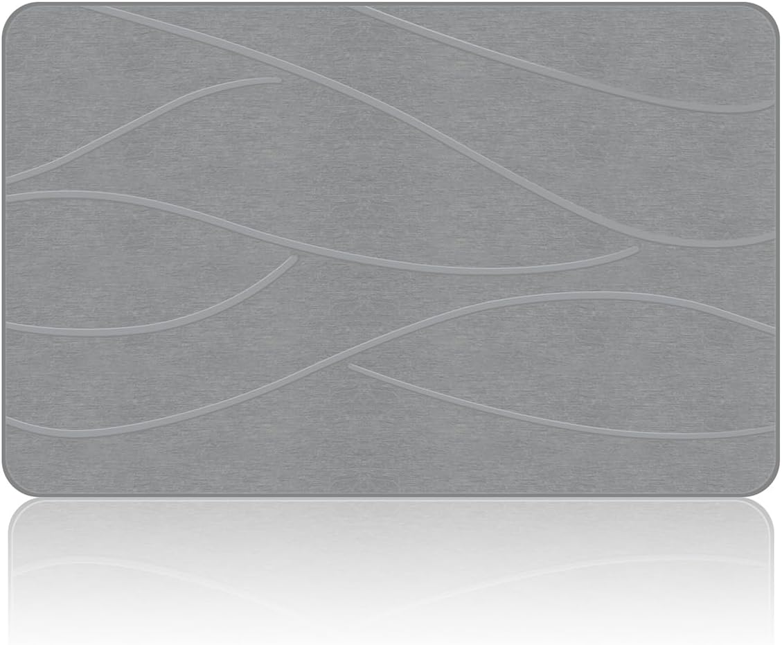 VEELOIM Stone Bath Mat Diatomaceous Earth Shower Mat Non-Slip Super Absorbent Diatomite Stone Bath Mats for Bathroom Floor Quick Drying Natural Easy to Clean(23.6''×15.4" Gray)