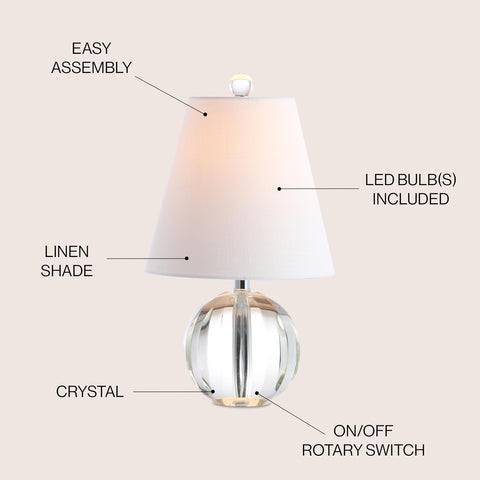 JONATHAN Y Goddard 16" Crystal Ball Orb Metal LED Table Lamp, Clear