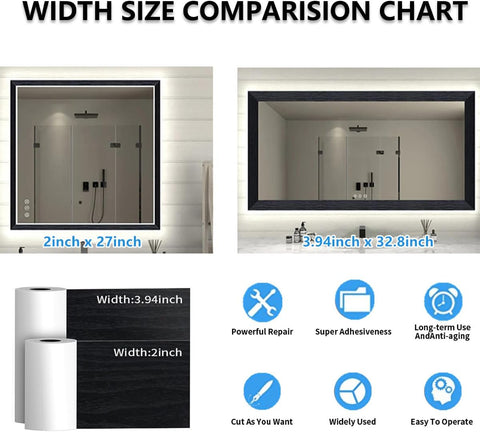 DESOMINOR 27FT Black Border Peel and Stick Black Wood Grain Wallpaper Border Removable Waterproof Bathroom Mirror Frame Sticker (Black,2Inch x 27Ft)