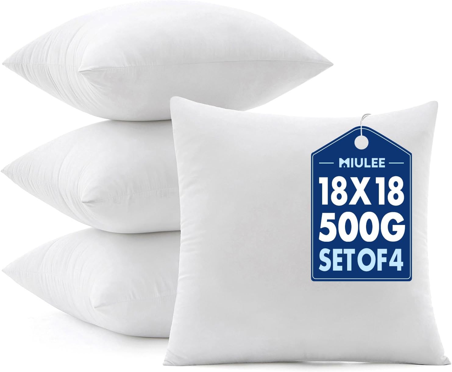 MIULEE 18x18 Pillow Inserts 4 Pack, 100% Virgin Fiber Filling Throw Pillows