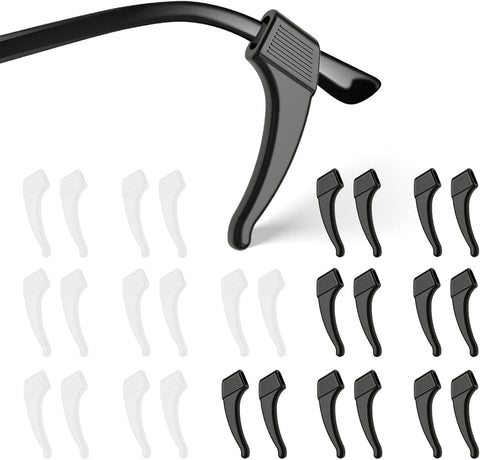 SMARTTOP 20 Pairs Anti-Slip Eyeglass Ear Grips Hook, Comfortable Silicone Elastic Eyeglasses Temple Tips Sleeve Holder-For Eyeglasses Sunglasses Spectacles Glasses Reading (10 Black&10 Clear)