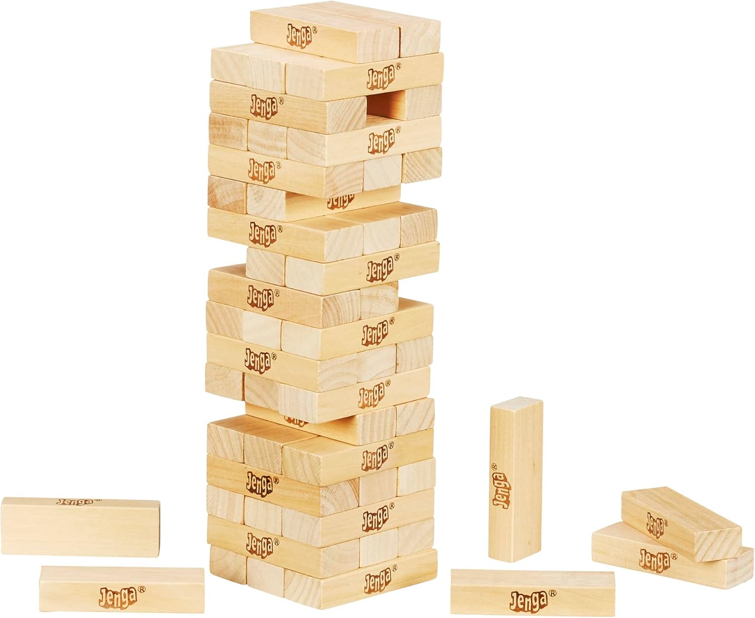 Hasbro Gaming Jenga Wooden Blocks Stacking Tumbling Tower Game | Party Games for Kids & Families | Stocking Stuffers | Ages 6+ (Amazon Exclusive)