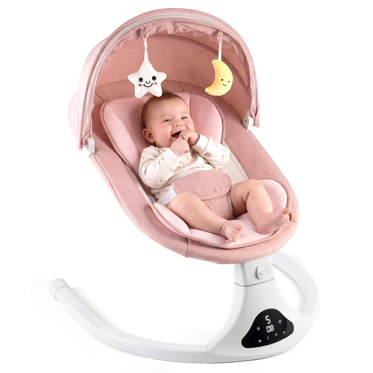 Electric Baby Swing with Remote Control,5 Speeds&Portable&Cozy(0-12M,Pink)
