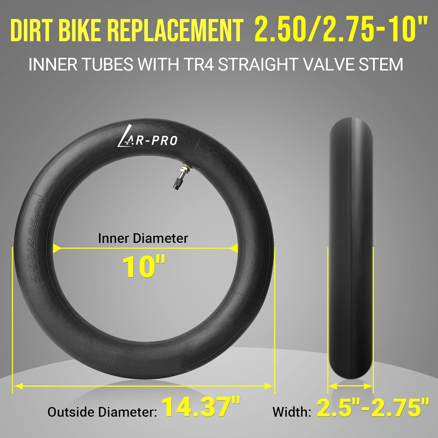 AR-PRO (2-Pack) 2.50/2.75-10 Dirt Bike Replacement Inner Tubes Heavy Duty|Compatible with Honda Crf50 /Xr50, Razor MX650 / MX500, Suzuki DRZ70 / JR50, Yamaha PW50