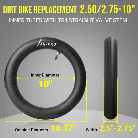 AR-PRO (2-Pack) 2.50/2.75-10 Dirt Bike Replacement Inner Tubes Heavy Duty|Compatible with Honda Crf50 /Xr50, Razor MX650 / MX500, Suzuki DRZ70 / JR50, Yamaha PW50