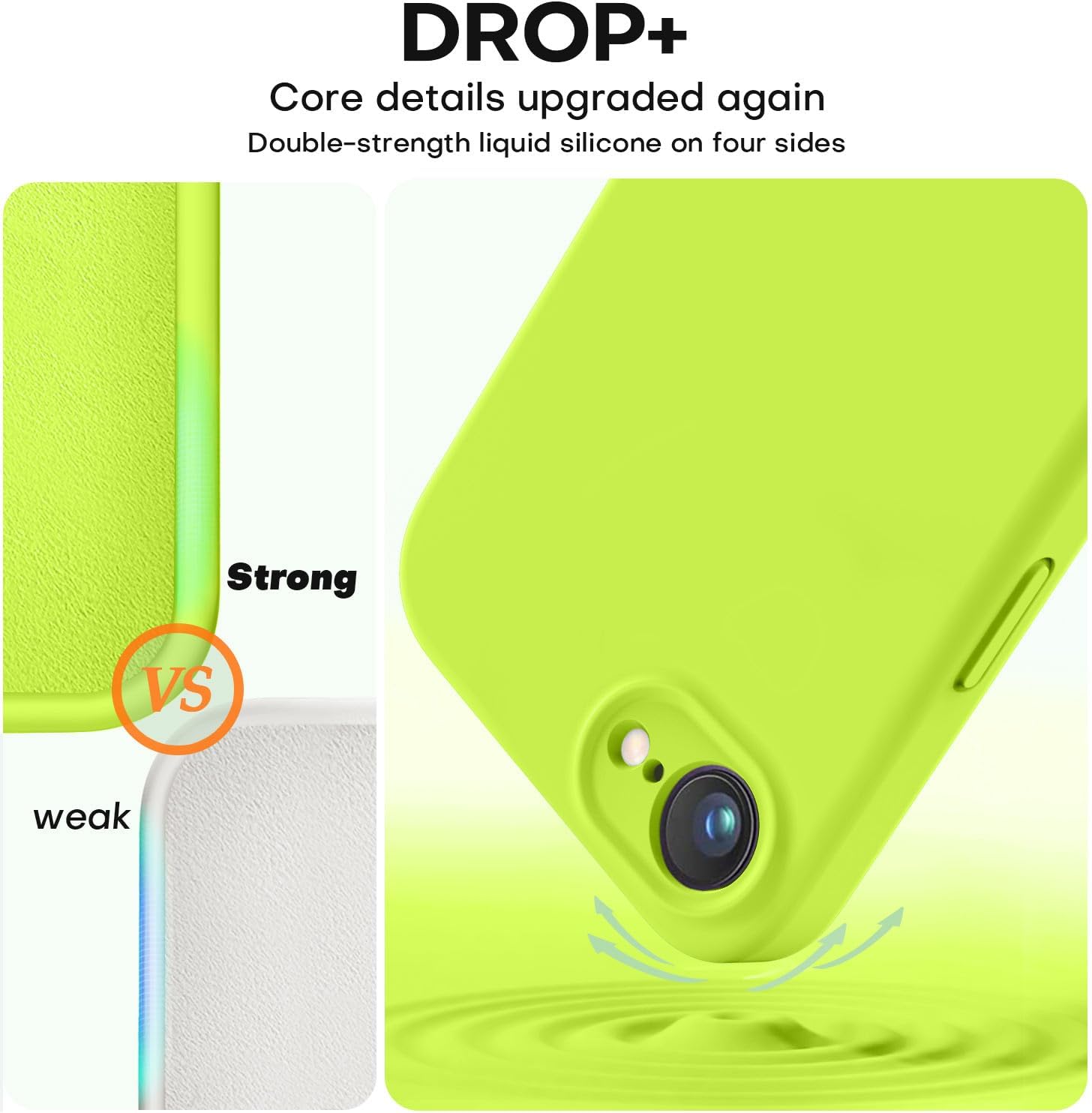 Vooii Compatible with iPhone 17e Case and for iPhone 16e Case, Liquid Silicone Upgrade [Camera Protection] [Anti-Scratch Microfiber Lining] Shockproof Phone Case for iPhone 17e/16e - Fluorescent Green
