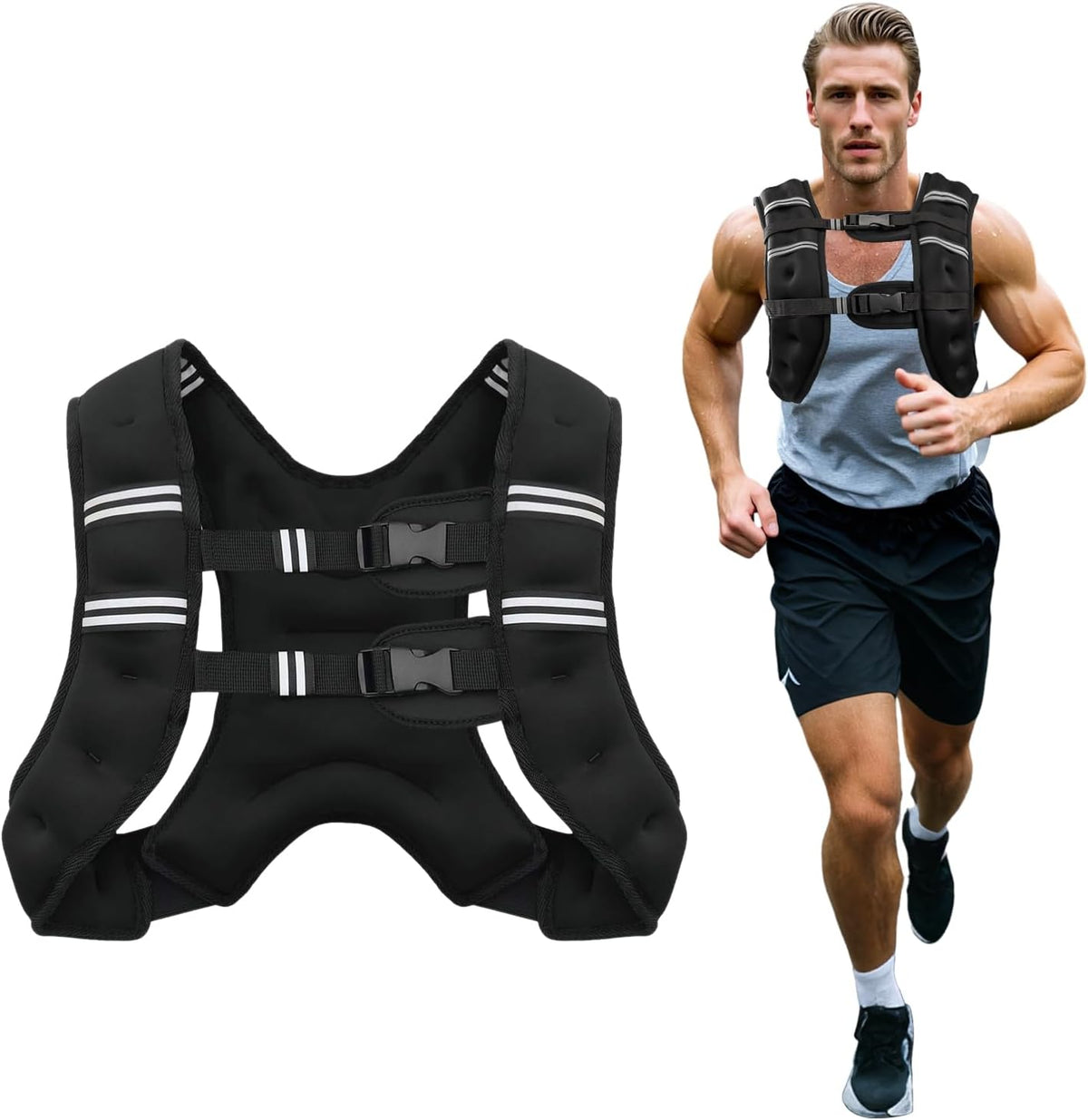 Poudee Weighted Vest, 6lb/8lb/10lb/12lb/16lb/20lb/25lb/30lb Weight Vest for Men Women, Body Weight Vests Adjustable with Reflective Stripe for Strength Training, Running, Workout, Jogging, Walking