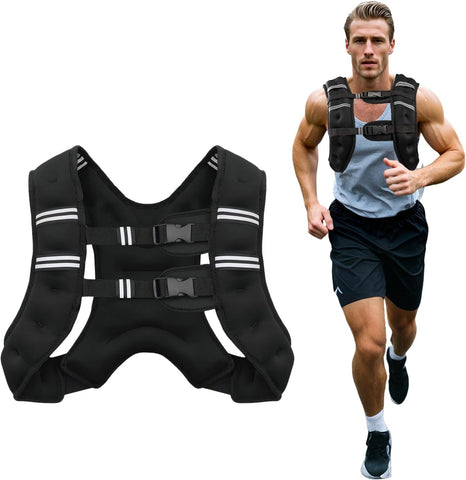 Poudee Weighted Vest, 6lb/8lb/10lb/12lb/16lb/20lb/25lb/30lb Weight Vest for Men Women, Body Weight Vests Adjustable with Reflective Stripe for Strength Training, Running, Workout, Jogging, Walking