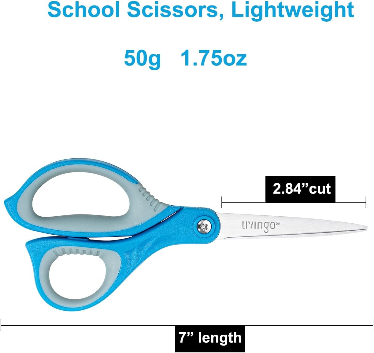 LIVINGO Kids Scissors 7" School Craft Scissors Pointed Tip 3 Pack