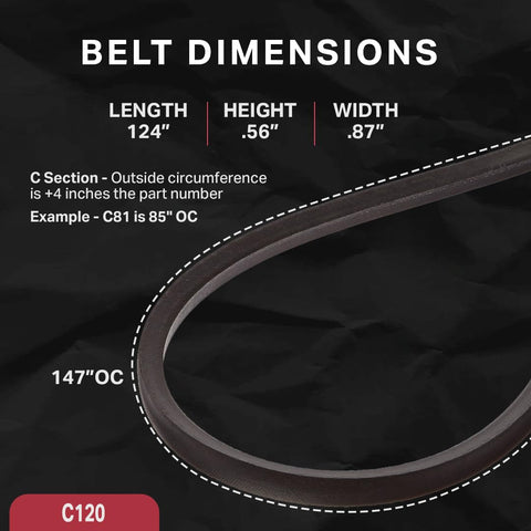 BESTORQ C120 V-Belt, Classic Wrapped Rubber X3 V-Belt, Black, 124" Outside Circumference x .87" Width x .57" Height, (Pack of 1)