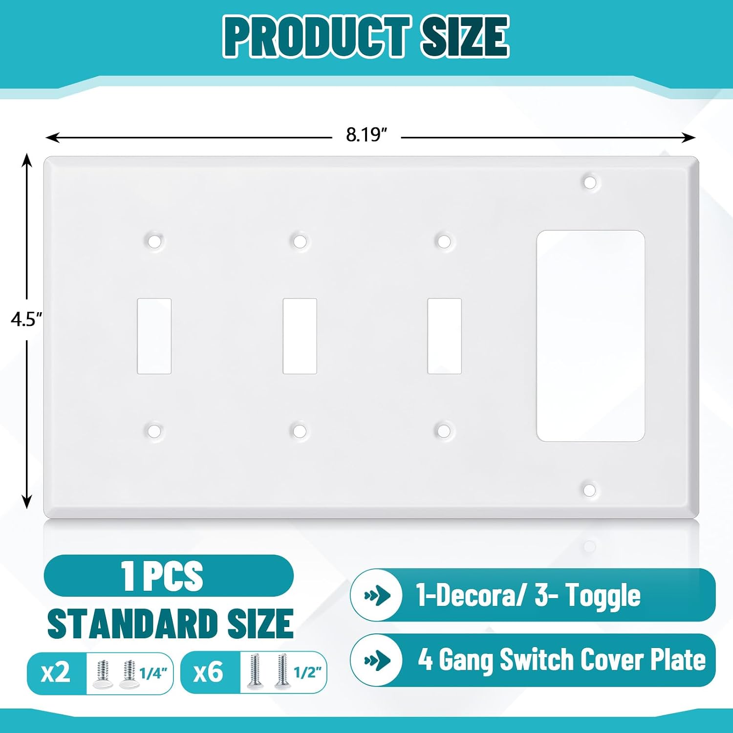 Kingdder 1 Pcs 4gang Wall Plate, 3-toggle/1-decorator, Stainless Steel