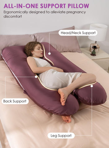 QUEEN ROSE Pregnancy Pillow, U Shaped Maternity Body Pillow, Dark Purple
