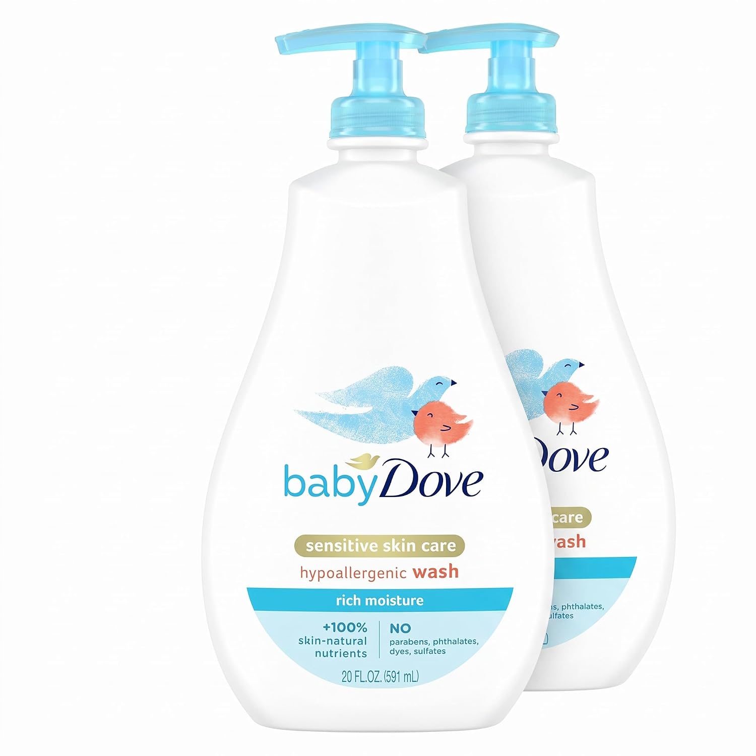 Baby Dove Sensitive Skin Care Baby Wash For Baby Bath Time Rich Moisture Tear-Free and Hypoallergenic, 20 oz (Packaging May Vary) (Pack of 2)
