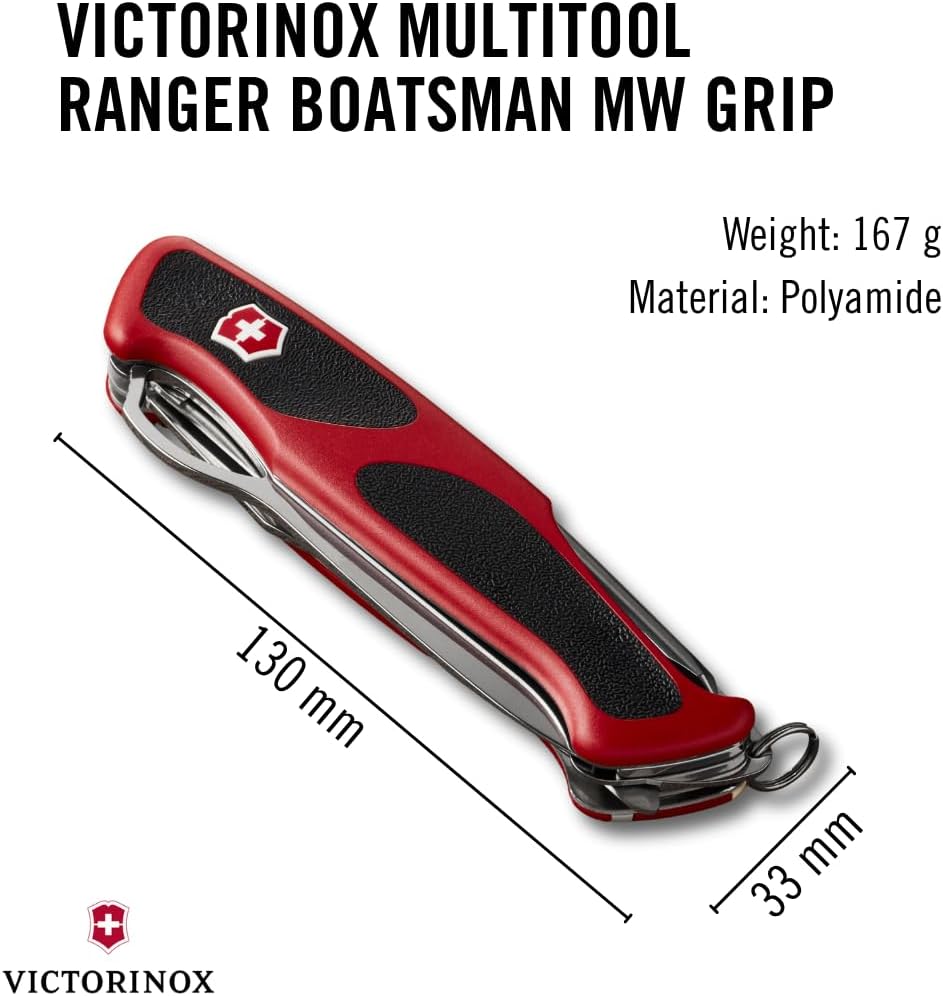 Victorinox Ranger 79 M Grip Swiss Army Knife, 12 Functions, Red/Black