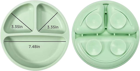 PandaEar Silicone Baby Feeding Set| 2 Pack Silicone Divided Suction Plate and 2 Pack Tiny Cup with 2 Spoons 2 Forks| Baby Led Weaning Supplies Self Feeding Eating Utensils (Blue/Green)