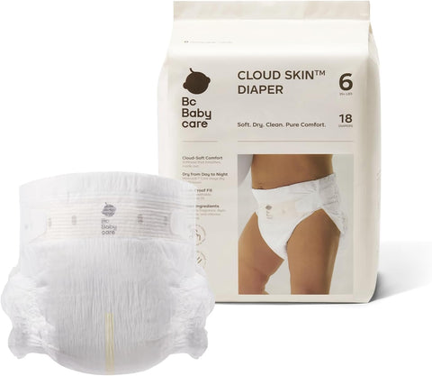 Bc Babycare Cloud Skin Baby Diapers, Size 6 (35+ lbs), 18 Count – Ultra Soft & Dry, Leak-Proof Overnight Comfort, Hypoallergenic, Totally Chlorine-Free