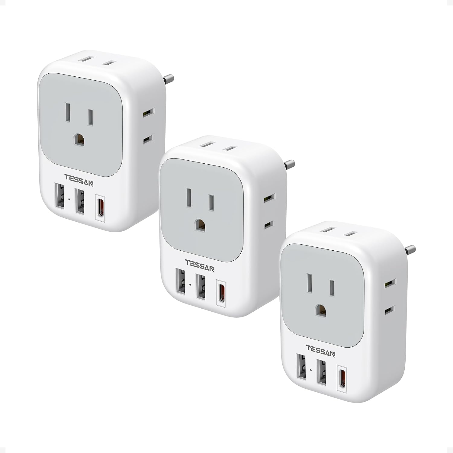 TESSAN European Travel Plug Adapter 3 Pack, US to Europe Plug Adapter