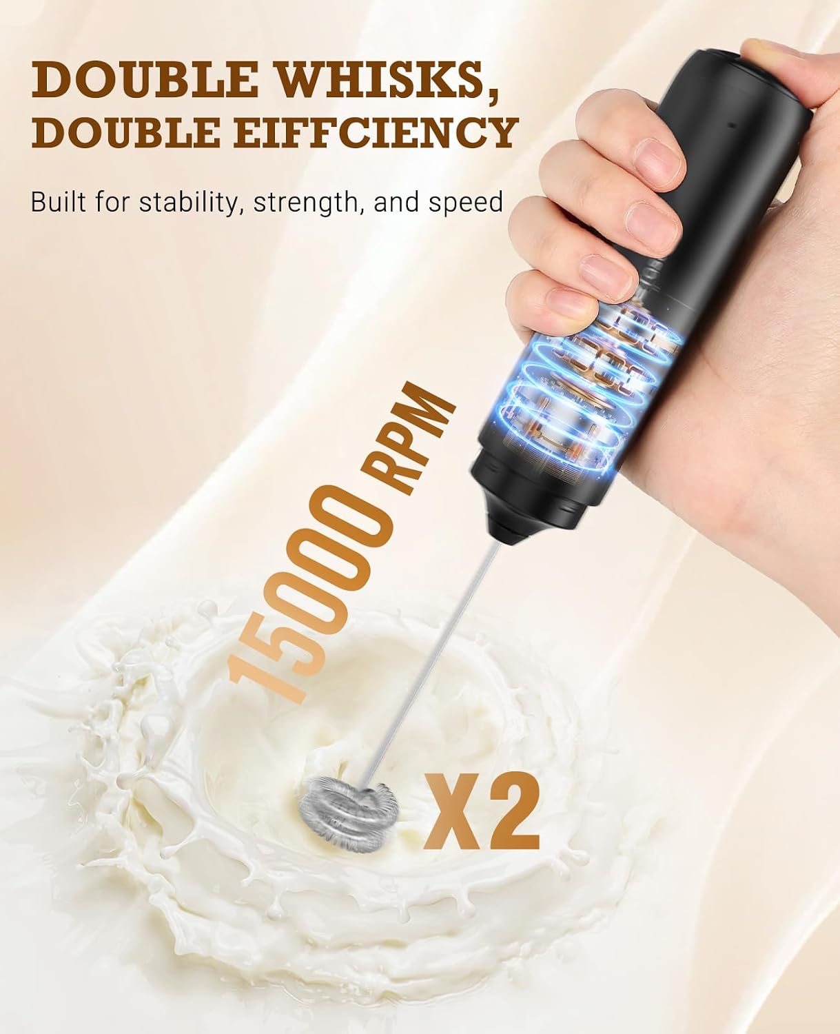 SIMPLETASTE Rechargeable Milk Frother Handheld Dual Coil Whisk Head Mixer