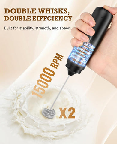 SIMPLETASTE Rechargeable Milk Frother Handheld Dual Coil Whisk Head Mixer