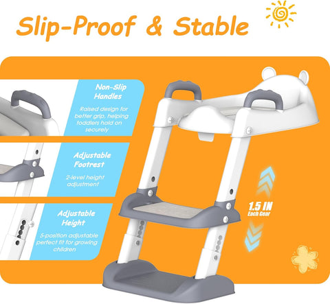 HBTower Potty Training Seat with Step Stool Ladder & Safety Handles,Grey