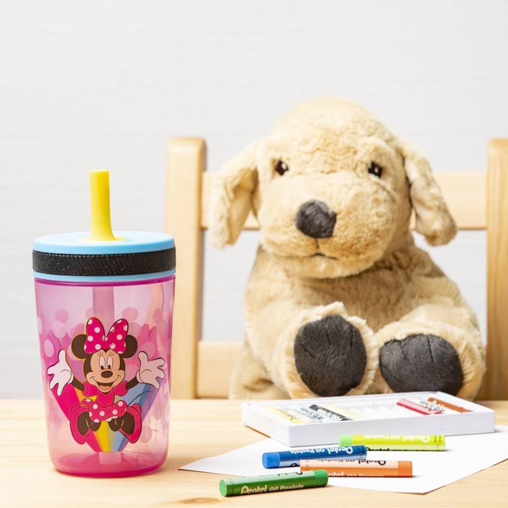 Zak Designs Disney Kelso Tumbler 15 oz Set (Minnie Mouse) Leak-Proof Screw-On Lid with Straw, Made of Durable Plastic and Silicone, Perfect Bundle for Kids