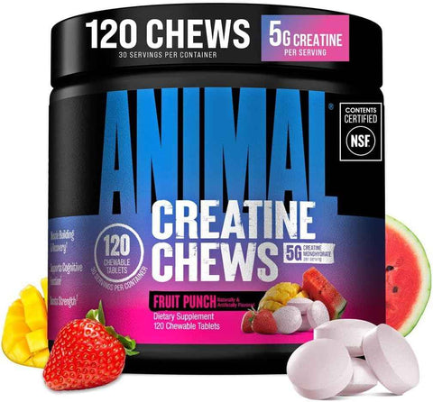 Animal Creatine Chews Tablets - Enhanced Creatine Monohydrate with AstraGin to Improve Absorption, Sea Salt for Added Pumps, Delicious and Convenient Chewable Tablets - Fruit Punch