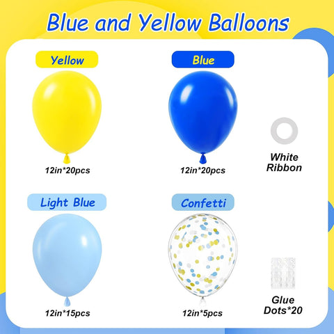 60pcs 12inch Blue and Yellow Balloons with Blue Yellow Confetti Balloons