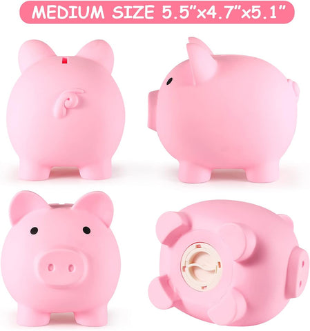 PJDRLLC Piggy Bank, Unbreakable Plastic Money Bank, Coin Bank for Girls and Boys, Medium Size Piggy Banks, Practical Gifts for Birthday, Easter, Christmas (Pink)