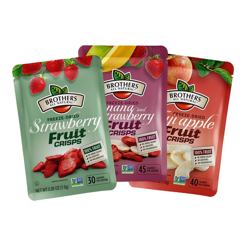 Brothers All Natural Freeze Dried Fruit Crisps, Variety Pack, 24 Single Serve Bags, Fuji Apple, Strawberry, Strawberry and Banana, Made with 100% Fruit, Gluten Free, Soy Free, Vegan, Healthy Snack | Packaging May Vary