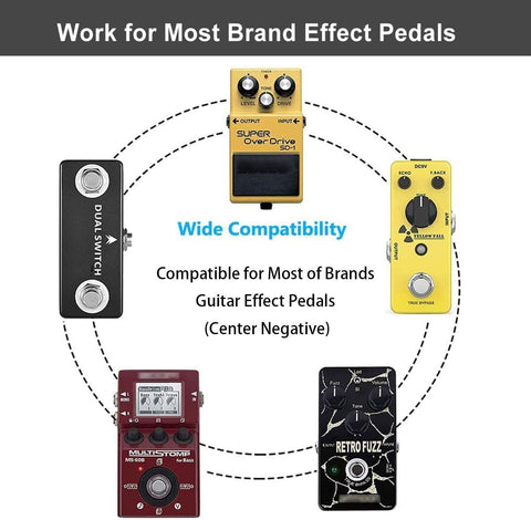 JOYO DC 9V 500mA Guitar Pedal Power Supply Adapter AC Wall Charger Adapter One Spot 5.5mmX2.1mm Compatible for Most Effect Pedals (Tip Negative)