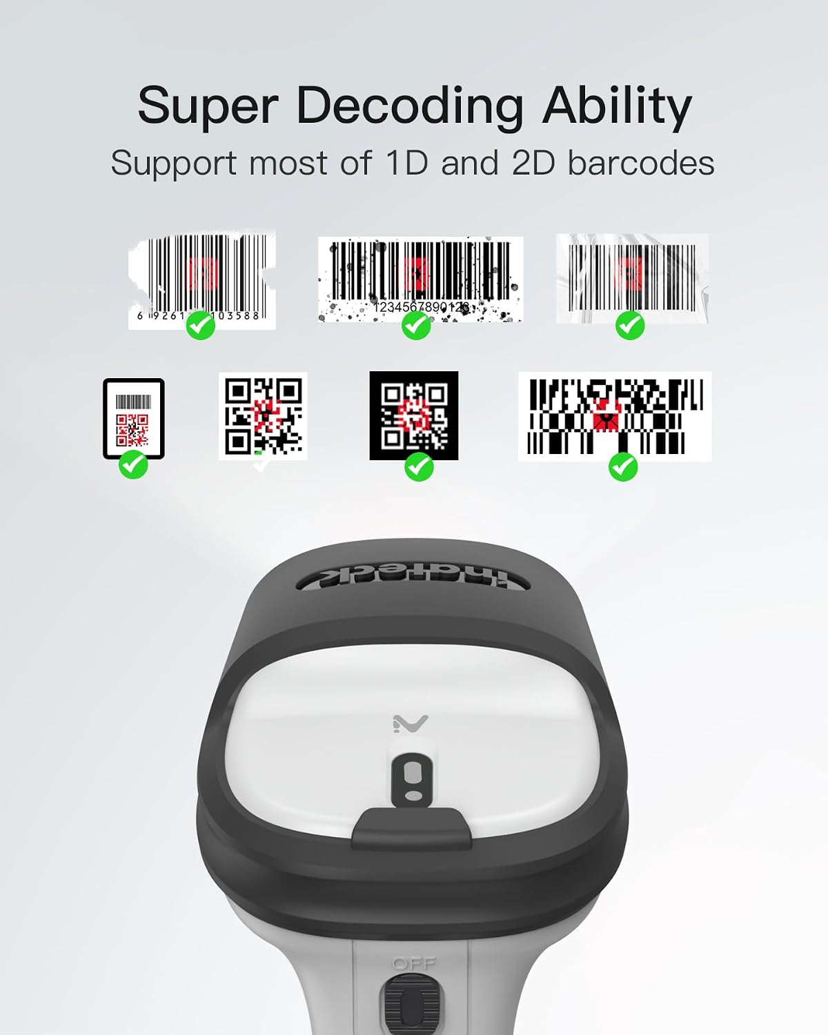 Inateck 2D Barcode Scanner, Wireless Bluetooth QR Reader, 2600mAh, BCST-72