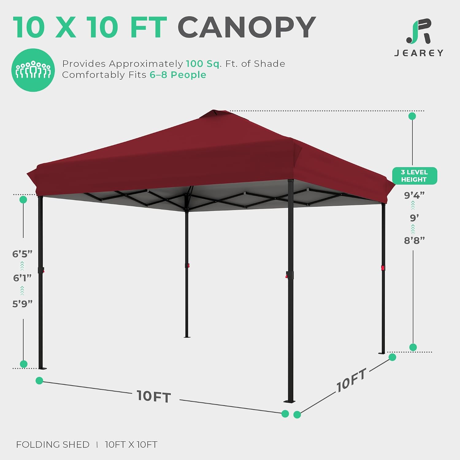 JEAREY 10x10 Pop Up Canopy Tent, Easy Up Outdoor Market Canopy, Red