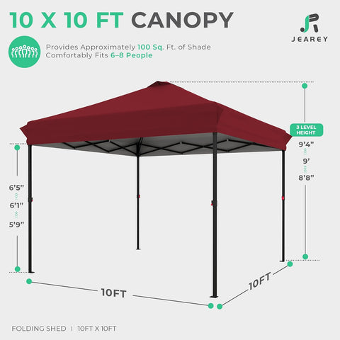 JEAREY 10x10 Pop Up Canopy Tent, Easy Up Outdoor Market Canopy, Red