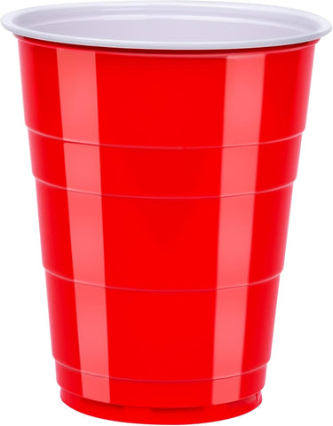 Amazon Basics Sturdy Disposable Plastic Party Cups for Cold Drinks, Red, 18oz, 50 Count, BPA-Free