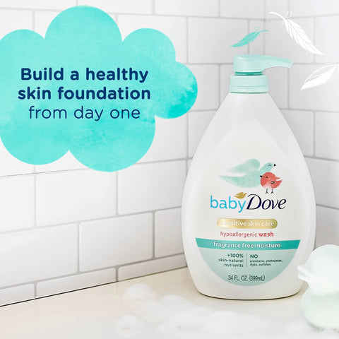 Baby Dove Care Baby Wash Fragrance-Free Moisture 1 Pack 34 oz