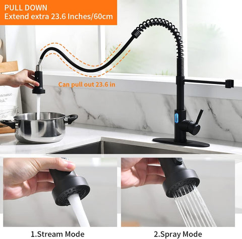 Touchless Pull Down Kitchen Faucet LED Light Black