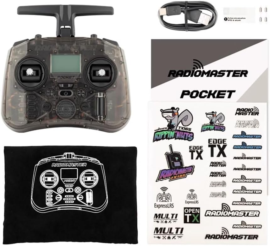 Radiomaster Pocket ELRS Hall Gimbal Transmitter Remote Control Portable Lightweight Built in LED Light Foldable Antenna（Black Mode 2）